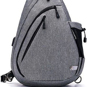 Gray Waterproof Crossbody Backpack with USB Charging Port